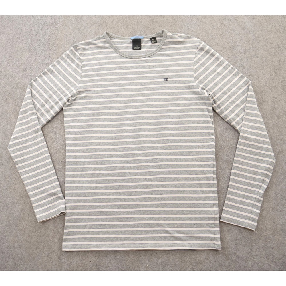 Scotch & Soda Shirt Mens Large Gray Crew Neck Long Sleeve Striped Logo